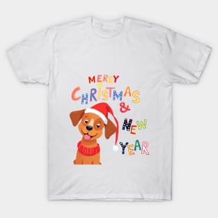 Cute Brown dog Merry Christmas and New Year ,Brafdesign T-Shirt